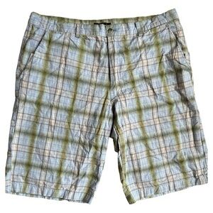 Michael Brandon size 38 men’s shorts, plaid yellow blue tan with pockets